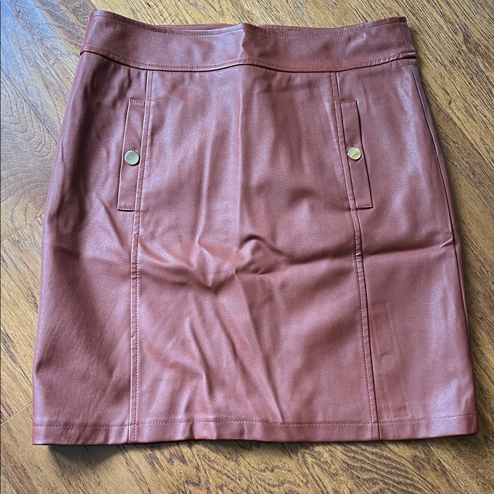 LOFT Rich Brown Faux Leather Mini Skirt